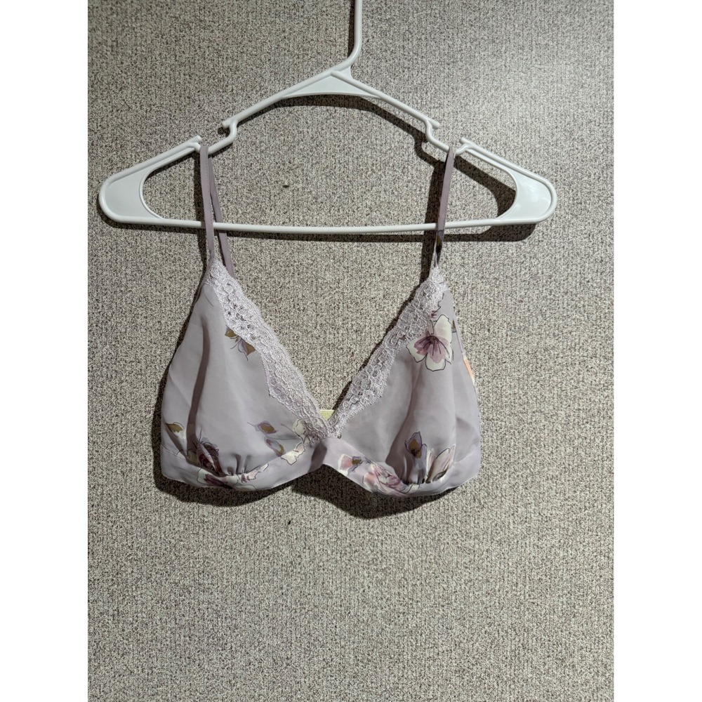 Delicates Floral Lingerie Set Purple Lace Trim Bralette and Tap Shorts Small
